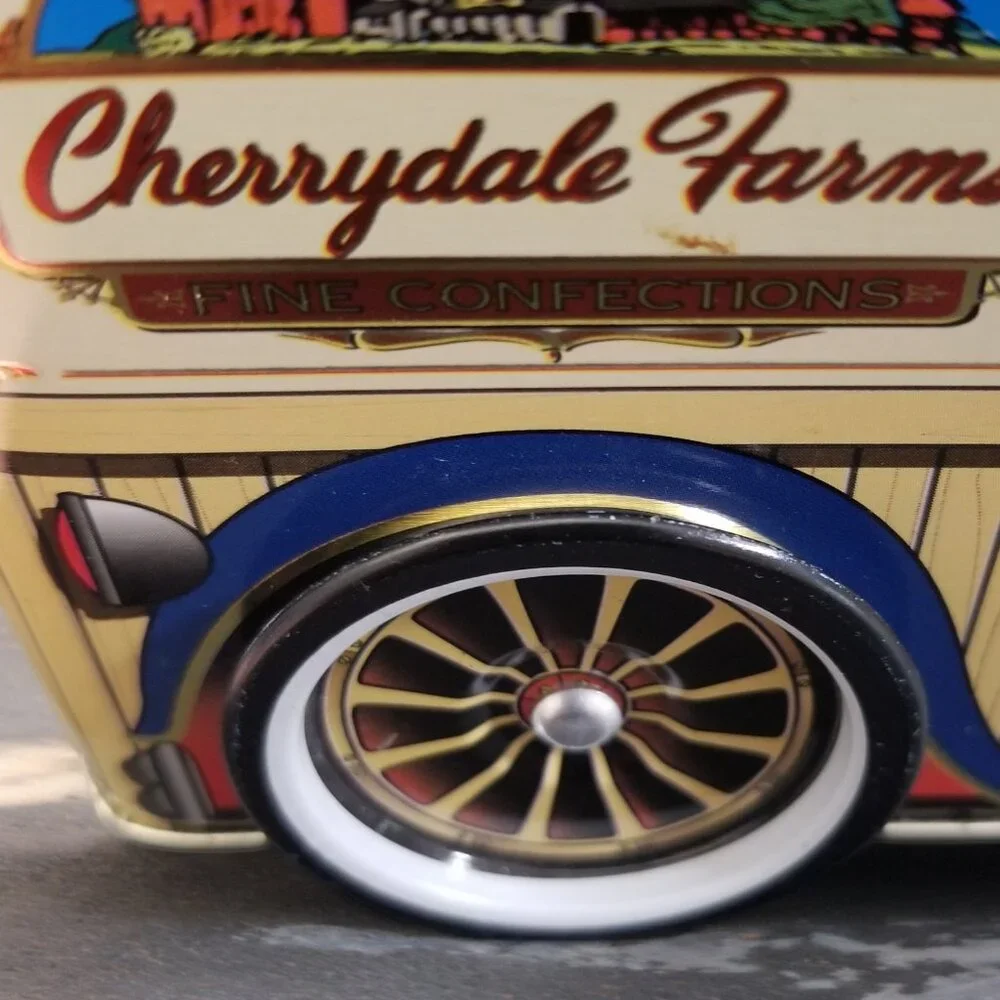 Tin Delivery Truck Coin Bank Vintage Cherrydale Farms w/Spinning Wheels - Picture 9 of 15